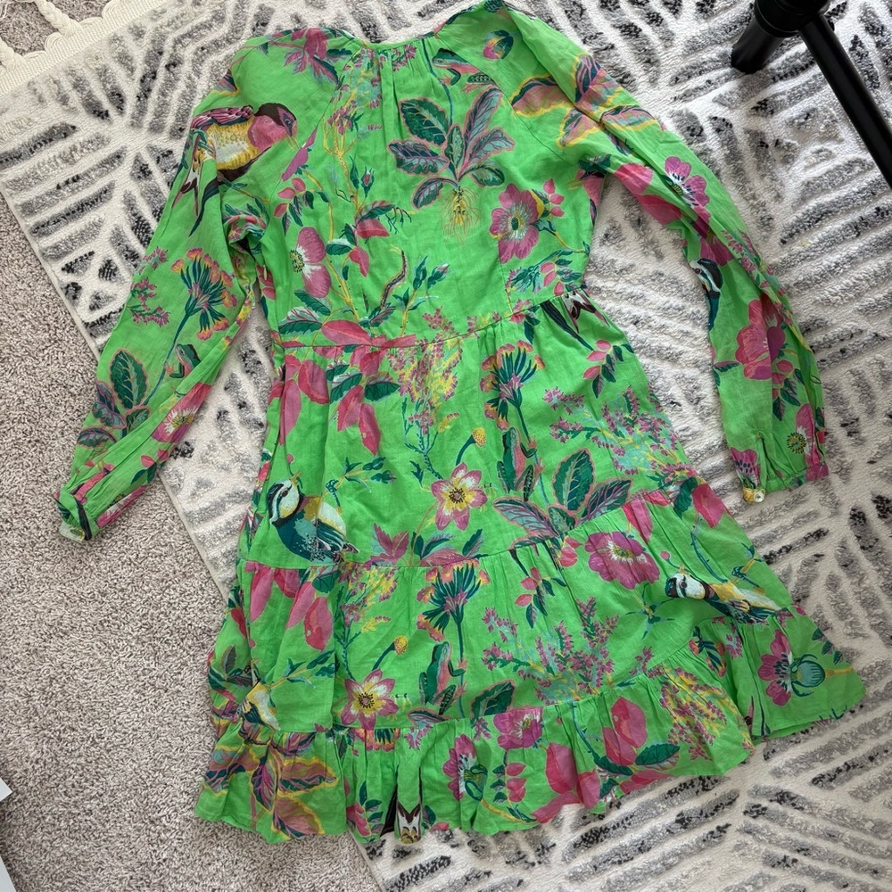Banjanan green floral birds print dress size XS - Picture 10 of 12